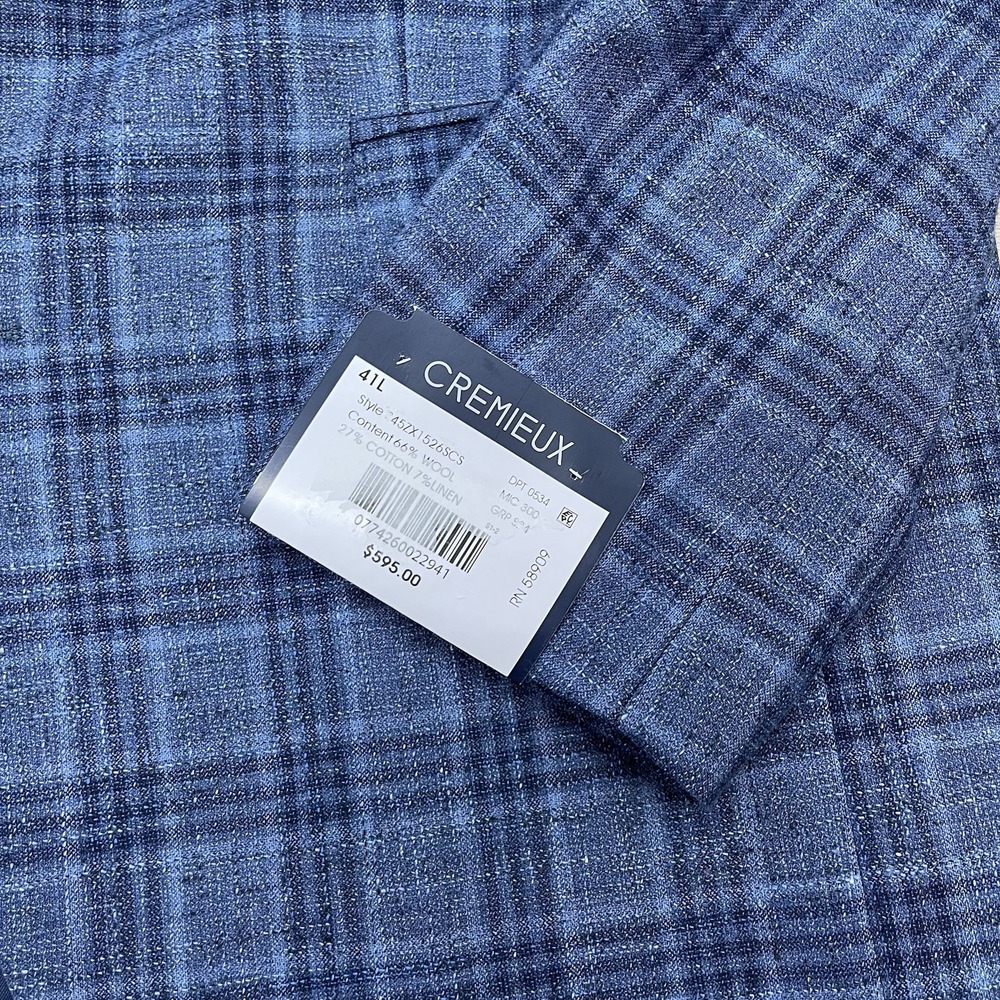 Cremieux Blue Plaid Sport Coat Men Sz 41L Cotton Linen Wool NEW - Picture 5 of 10